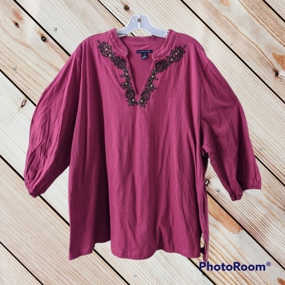 Tommy Hilfiger plum/berry with brown embroidery tunic, size 3X GUC - Picture 1 of 5